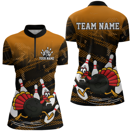 Custom Orange Funny Turkey Bowling Jersey for Women Thanksgiving Bowling Team Shirts Polo & 1/4 Zip HNT125