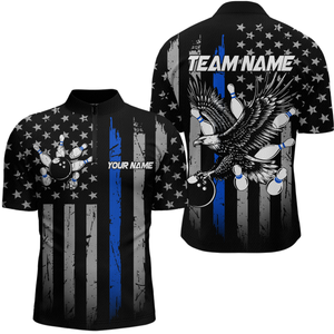 Custom Blue US Flag Eagle Bowling Jersey for Men Bowling Team Shirts Polo & 1/4 Zip HNT119