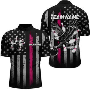 Custom Pink US Flag Eagle Bowling Jersey for Men Bowling Team Shirts Polo & 1/4 Zip HNT119