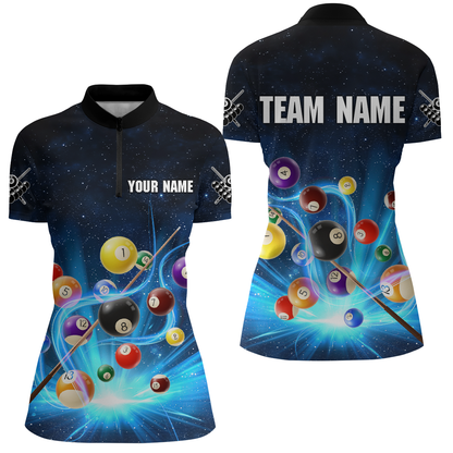 Custom Galaxy 8 Ball Billiard Shirts for Women Billiard Team Shirts Billiard League Polo & 1/4 Zipper NNT85