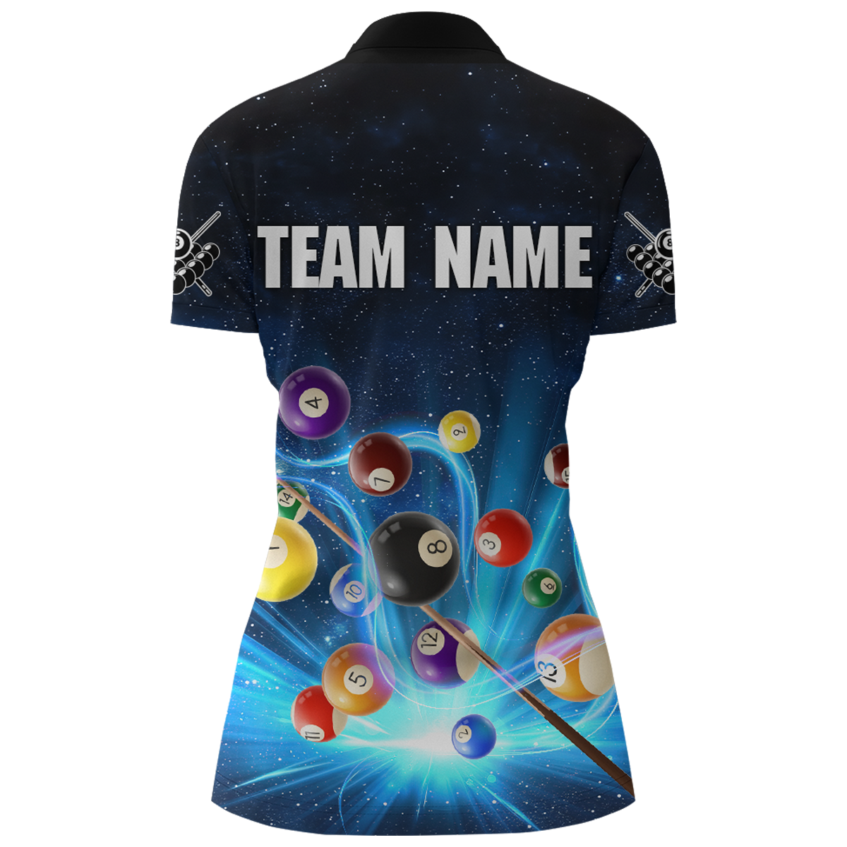 Custom Galaxy 8 Ball Billiard Shirts for Women Billiard Team Shirts Billiard League Polo & 1/4 Zipper NNT85