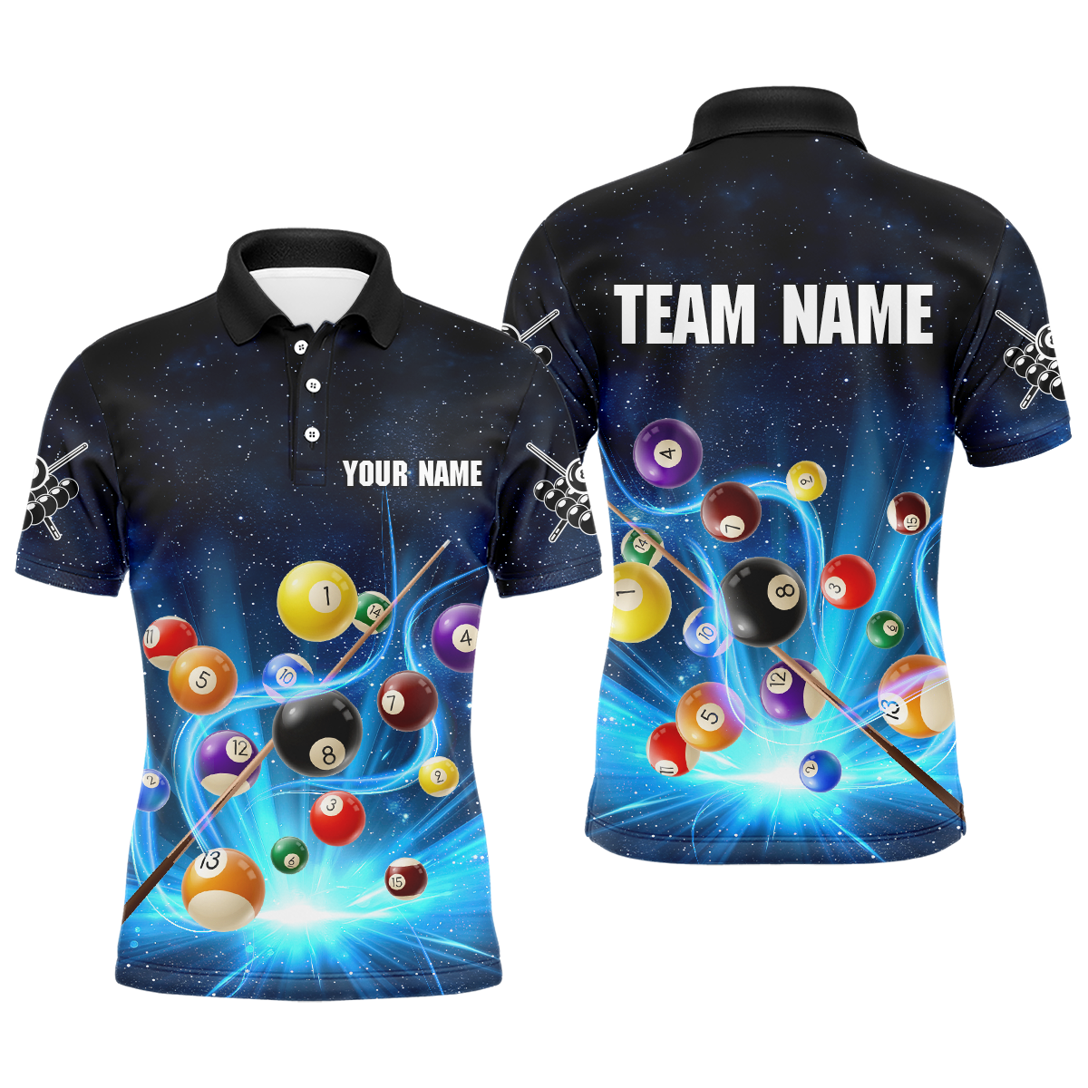 Custom Galaxy 8 Ball Billiard Shirts for Men Billiard Team Shirts Billiard League Polo & 1/4 Zipper NNT85