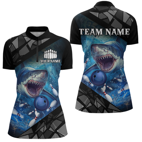 Custom Shark Bowling League Shirts For Women, Personalized Bowling Team Jerseys Polo & Quarter-Zip HNT36