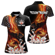Load image into Gallery viewer, Personalized Flaming US Flag Eagle Bowling Shirt Bowling Jersey for Women Team Polo &amp; 1/4 Zip HNT38