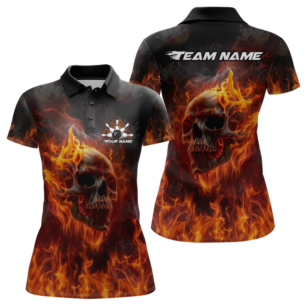 Custom Flame Skull Bowling Jersey for Women Bowling Uniform Polo & 1/4 Zip Bowling Team Shirts HNT112