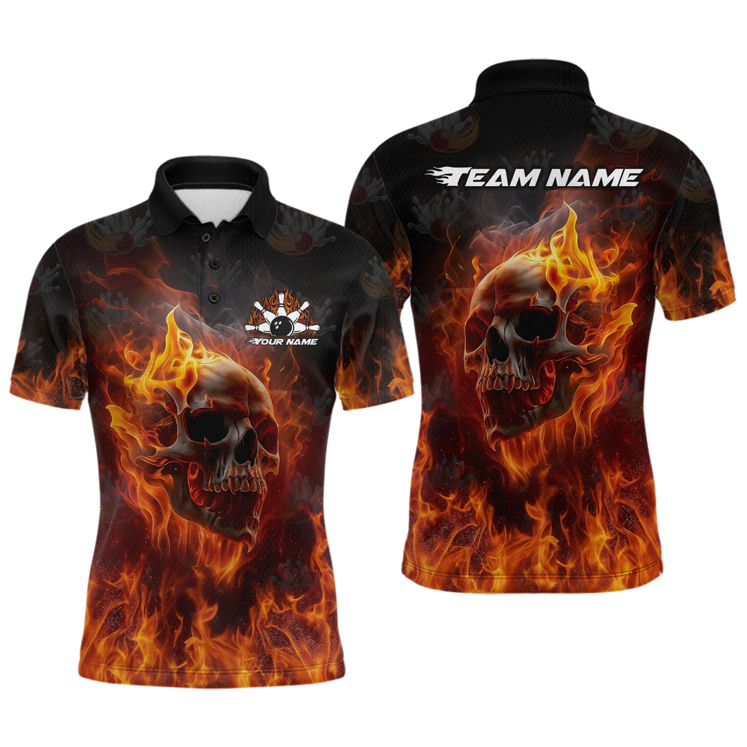 Custom Flame Skull Bowling Jersey for Men Bowling Uniform Polo & 1/4 Zip Bowling Team Shirts HNT112