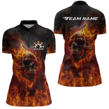 Load image into Gallery viewer, Custom Flame Skull Bowling Jersey for Women Bowling Uniform Polo &amp; 1/4 Zip Bowling Team Shirts HNT112