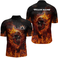 Load image into Gallery viewer, Custom Flame Skull Bowling Jersey for Men Bowling Uniform Polo &amp; 1/4 Zip Bowling Team Shirts HNT112