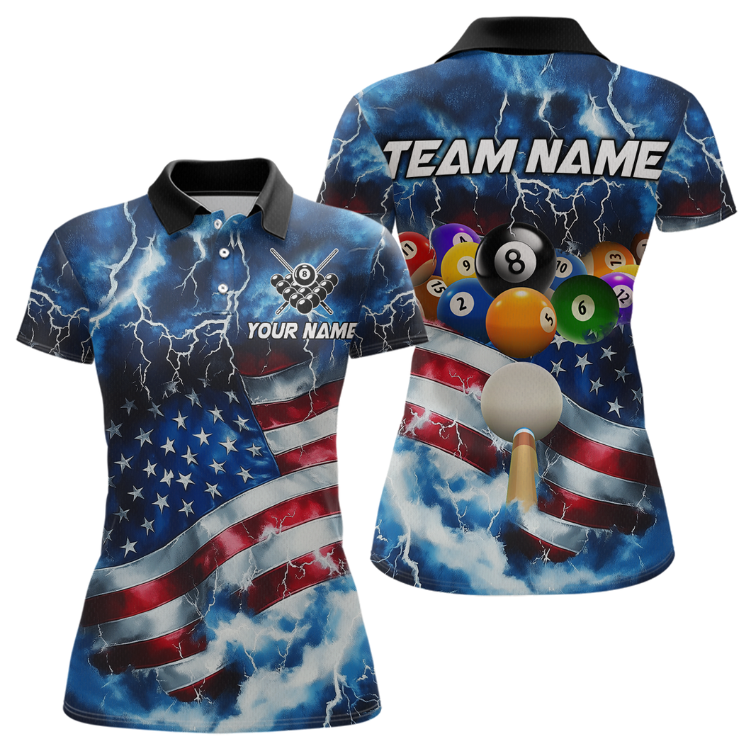 US Flag Thunder Billiards Shirt Women Polo & 1/4 Zip Shirts Billiard Team Jersey for Team NNT11