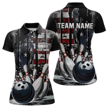 Load image into Gallery viewer, Custom Cracked US Flag Bowling Women Bowling Shirt Polo &amp; Quarter-Zip Bowling Team Jerseys HNT86