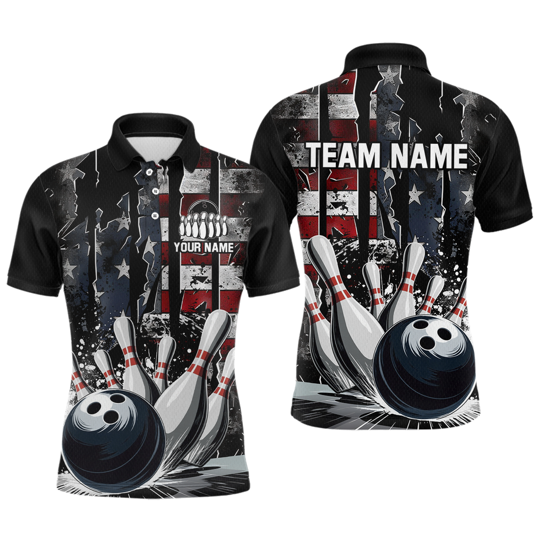 Custom Cracked US Flag Bowling Men Bowling Shirt Polo & Quarter-Zip Bowling Team Jerseys HNT86