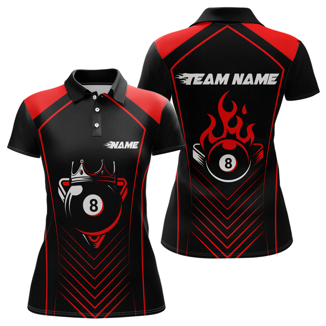 Customized Red 8 Ball Pool Crown Women's Billiard Shirts, Billiard Team Shirts Polo & 1/4 Zip Shirts NNT37