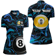 Load image into Gallery viewer, Teal-Turquoise 8 Ball &amp; 9 Ball Custom Billiard Shirts For Women Billiard Team Jerseys NNT55