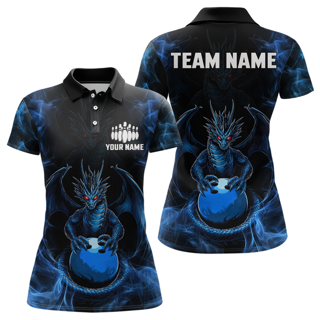 Blue Dragon Custom Name Bowling Shirts For Women, Bowling Team Jersey Polo & Quarter-Zip Shirt HNT39