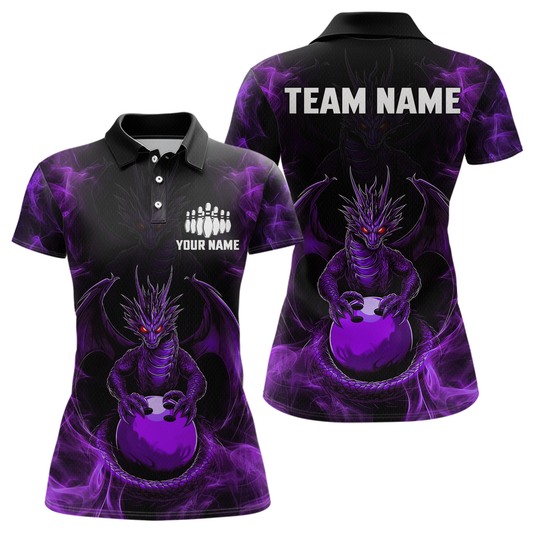 Purple Dragon Custom Name Bowling Shirts For Women, Bowling Team Jersey Polo & Quarter-Zip Shirt HNT39