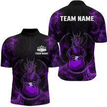 Load image into Gallery viewer, Purple Dragon Custom Name Bowling Shirts For Men, Bowling Team Jersey Polo &amp; Quarter-Zip Shirt HNT39