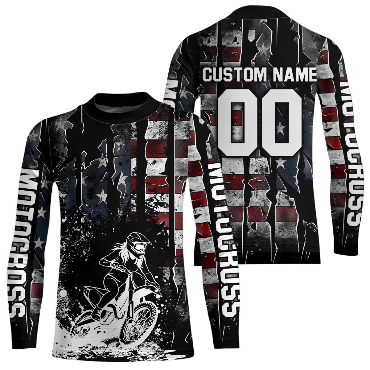 US Flag Women Motocross Shirt Racing Jersey UPF30+ Dirt Bike Jersey Off-Road Shirt DNT69