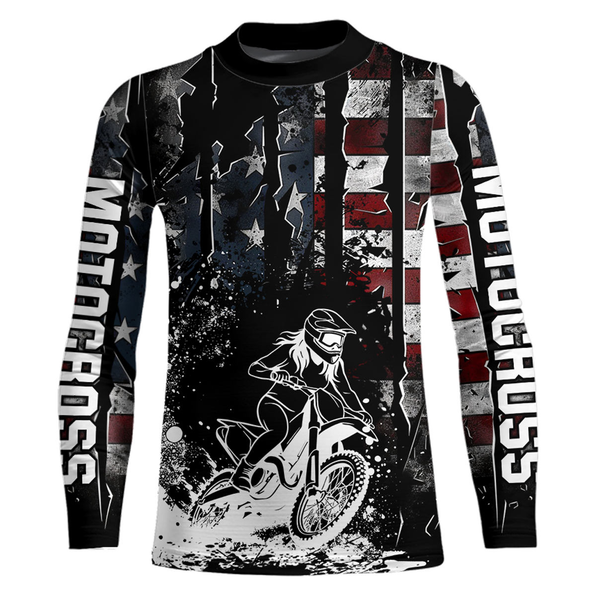 US Flag Women Motocross Shirt Racing Jersey UPF30+ Dirt Bike Jersey Off-Road Shirt DNT69