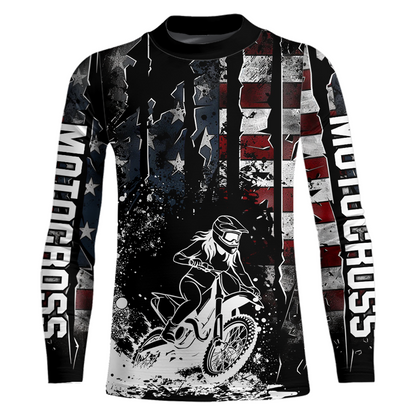 US Flag Women Motocross Shirt Racing Jersey UPF30+ Dirt Bike Jersey Off-Road Shirt DNT69