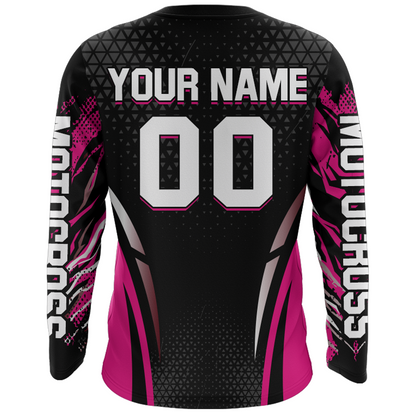 Custom Pink Racing Jersey UPF30+ Youth MX Racing Dirt Bike Off-Road Shirt Biker Girl Women DNT68