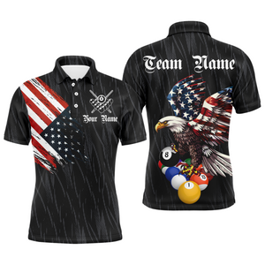 Personalized Billiard Shirt American Flag Eagle Billiard Jersey for Men Polo & 1/4 Zip Shirt Team NNT01