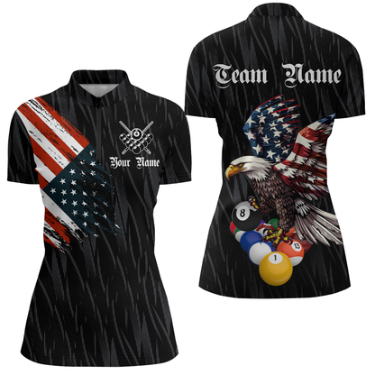 Billiard Shirt American Flag Eagle Billiard Jersey for Women Polo & 1/4 Zip Shirt Team NNT01