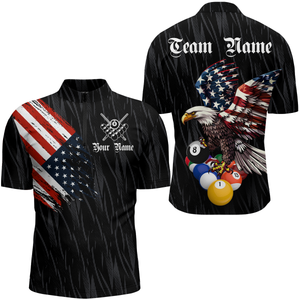 Personalized Billiard Shirt American Flag Eagle Billiard Jersey for Men Polo & 1/4 Zip Shirt Team NNT01