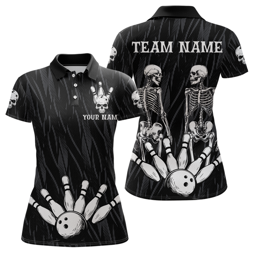 Skull Bowling Shirt for Women 3D Custom Name Team League Bowling Jersey Polo & Quarter-Zip HNT20
