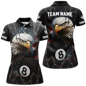 Custom Name Eagle Billiard Shirt American Flag Billiard Jersey for Women Polo & 1/4 Zip Shirt Team NNT02