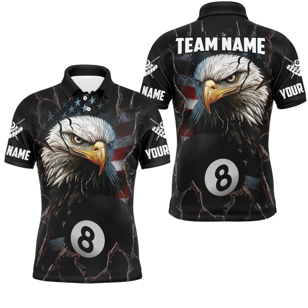 Custom Name Eagle Billiard Shirt American Flag Billiard Jersey for Men Polo & 1/4 Zip Shirt Team NNT02