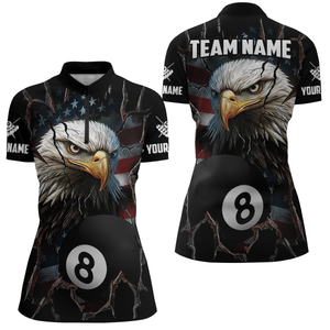 Custom Name Eagle Billiard Shirt American Flag Billiard Jersey for Women Polo & 1/4 Zip Shirt Team NNT02