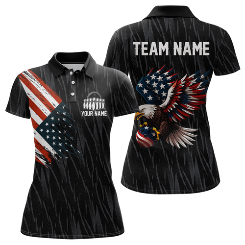 Custom American Flag Eagle Bowling Women Polo & 1/4 Zip Shirts Bowling Team Jerseys HNT89