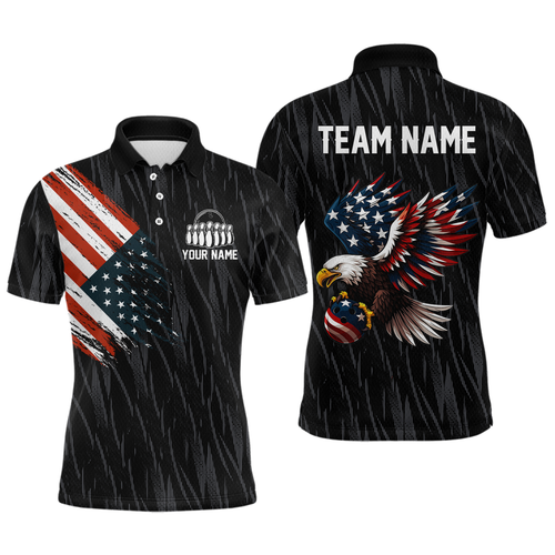 Custom American Flag Eagle Bowling Men Polo & 1/4 Zip Shirts Bowling Team Jerseys HNT89