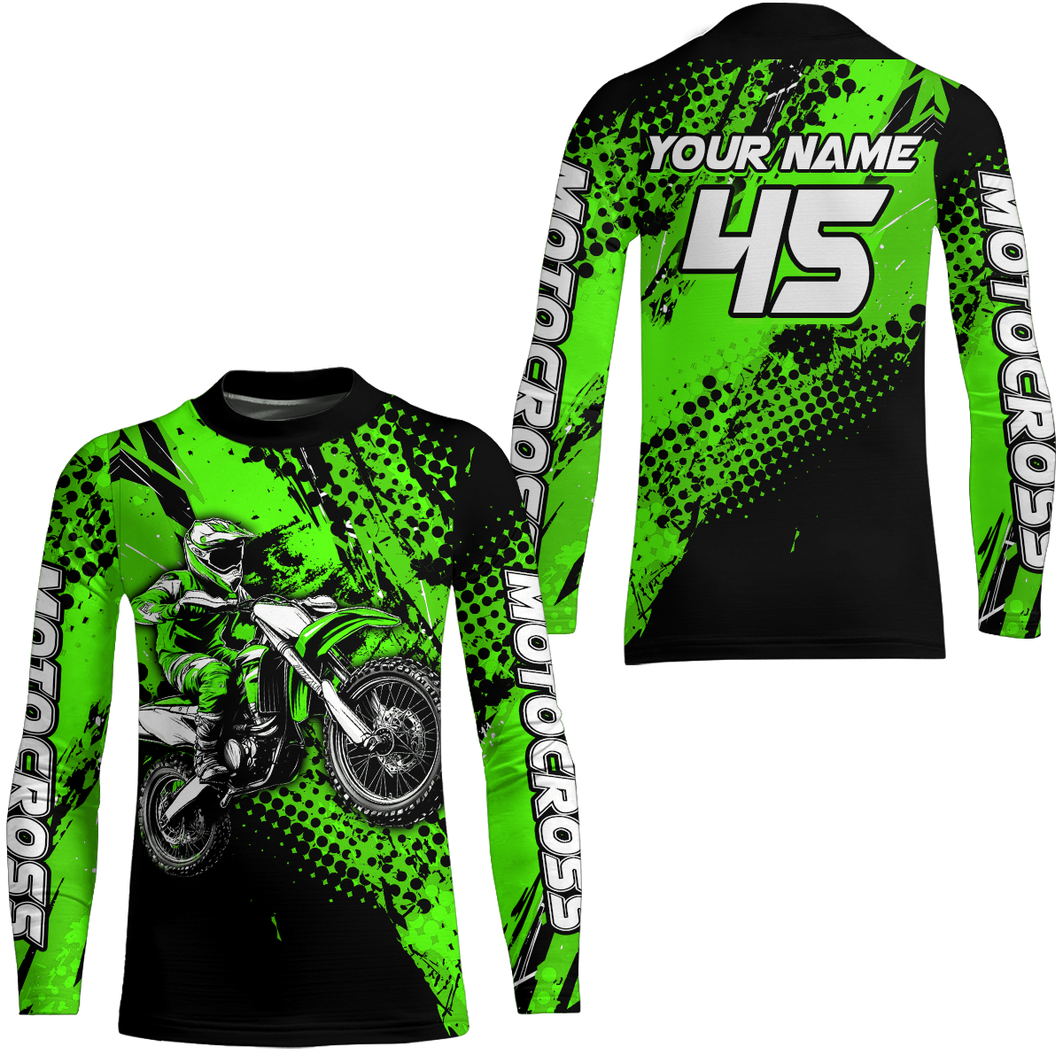 Green Youth Motocross Shirts Custom Racing Dirt Bike Jersey Kid Men Women UPF30+ DNT18
