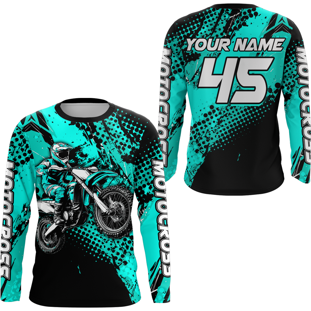 Turquoise Youth Motocross Shirts Custom Racing Dirt Bike Jersey Kid Men Women UPF30+ DNT18