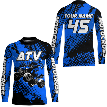 Custom Blue ATV Motocross Racing Jersey Kid Adult Quad Bike Jersey Off-Road Shirt UPF30+ ATV Shirt DNT12