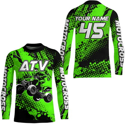 Custom Green ATV Motocross Racing Jersey Kid Adult Quad Bike Jersey Off-Road Shirt UPF30+ ATV Shirt DNT12