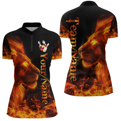 Orange Flaming Lion Bowling Custom Women Bowling Polo & Quarter-Zip Bowling Team Jerseys HNT43