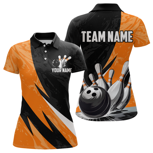 Custom Orange Bowling Custom Women Bowling Shirt Polo & Quarter-Zip Bowling Team Jerseys HNT75