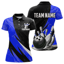 Load image into Gallery viewer, Custom Blue Bowling Custom Women Bowling Shirt Polo &amp; Quarter-Zip Bowling Team Jerseys HNT75