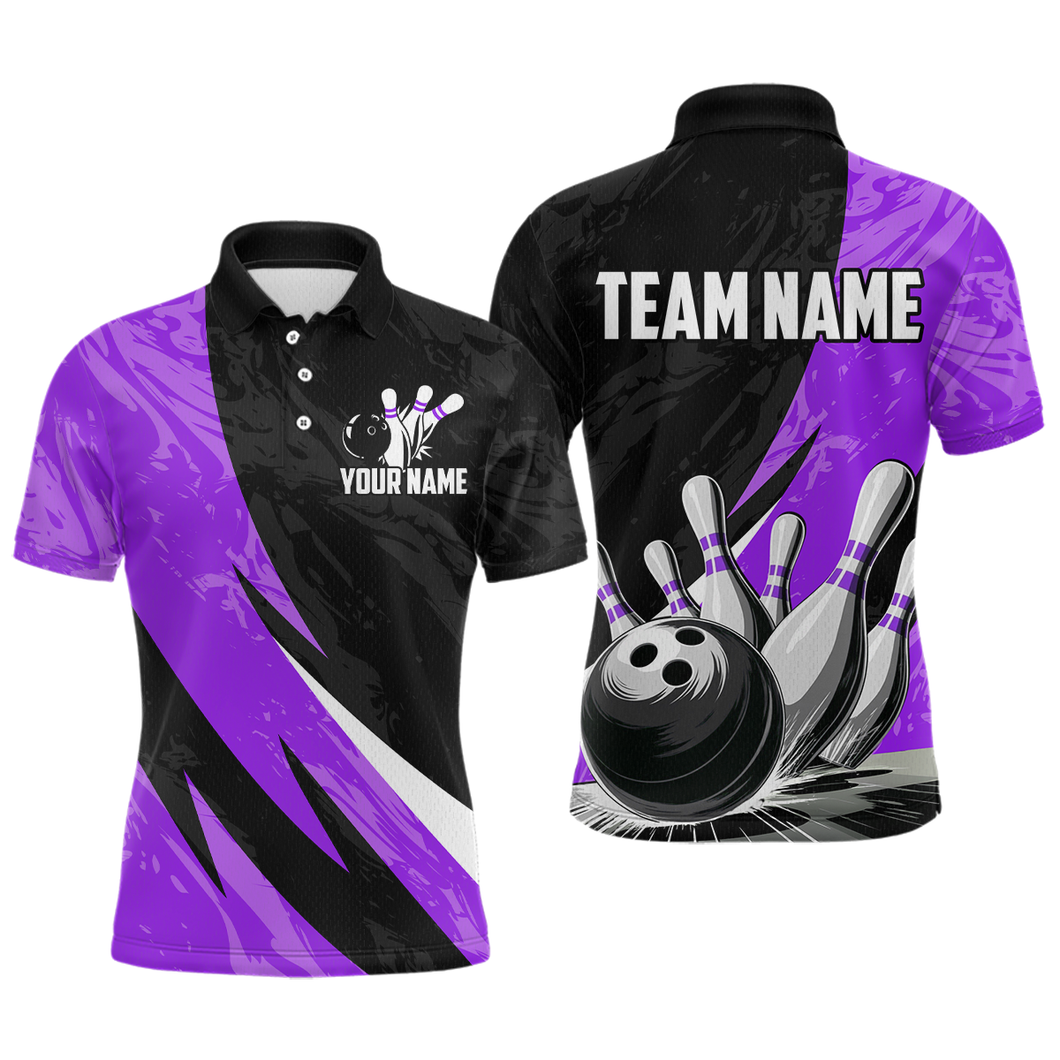 Custom Purple Bowling Custom Men Bowling Shirt Polo & Quarter-Zip Bowling Team Jerseys HNT75