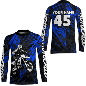 Blue Motocross Racing Jersey UPF30+ MX Racing Dirt Bike Jersey Kid Men Women DNT06