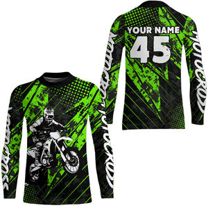 Green Motocross Racing Jersey UPF30+ MX Racing Dirt Bike Jersey Kid Men Women DNT06