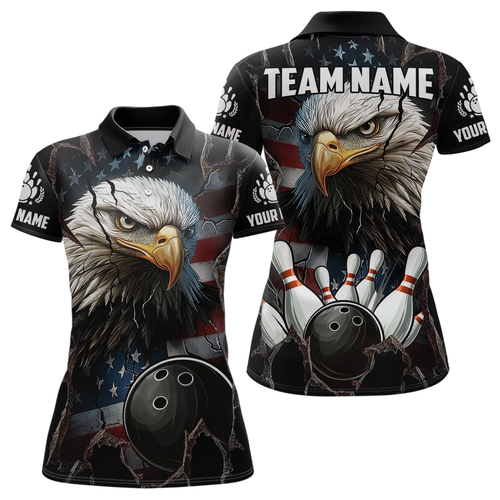US Flag Eagle Bowling Shirt for Women Personalized Polo & Quarter-Zip Team Bowling Jersey with Team HNT02