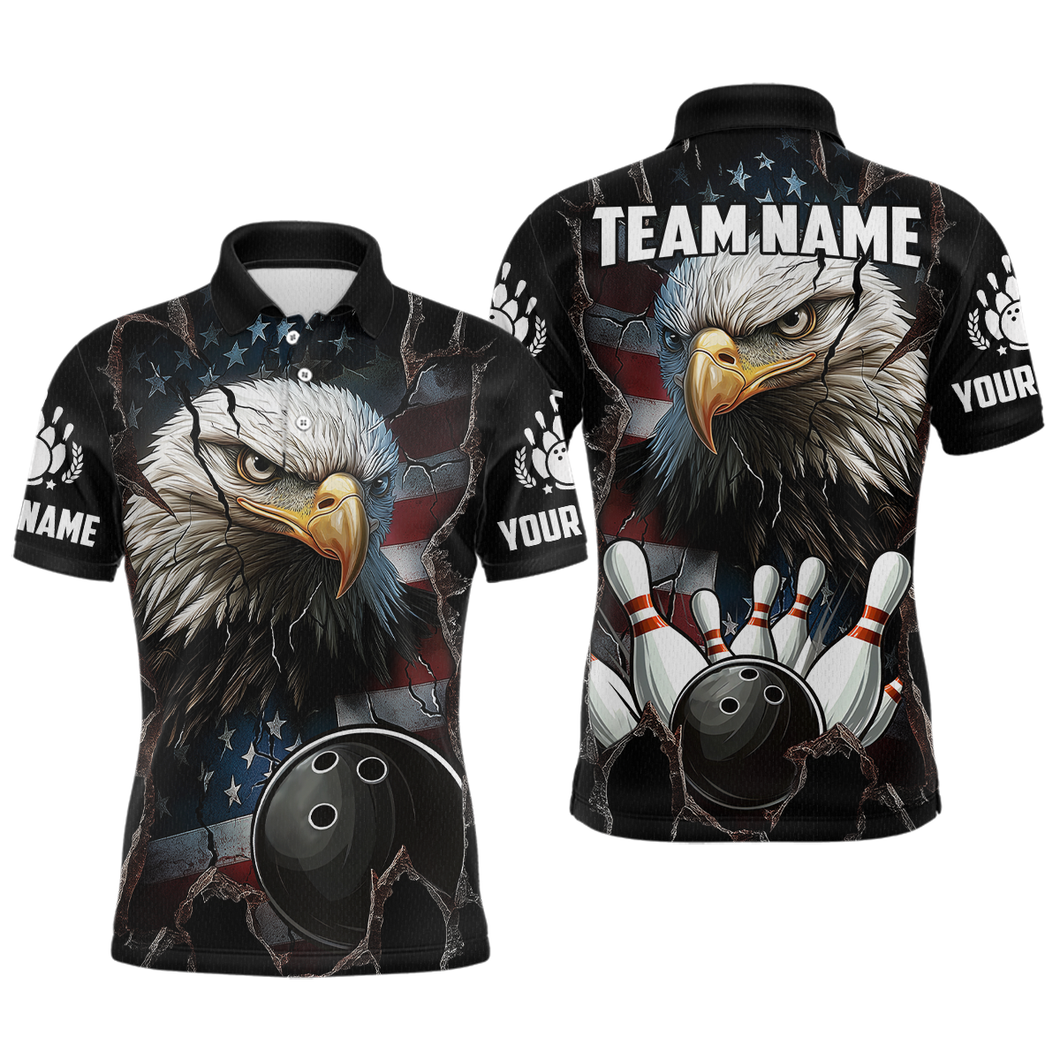 US Flag Eagle Bowling Shirt for Men Personalized Polo & Quarter-Zip Team Bowling Jersey with Team HNT02