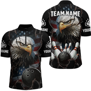 US Flag Eagle Bowling Shirt for Men Personalized Polo & Quarter-Zip Team Bowling Jersey with Team HNT02