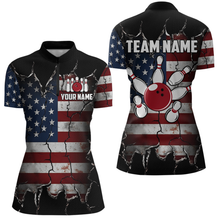 Load image into Gallery viewer, Custom US Flag Bowling Jersey for Women Bowling Team Shirts Bowling Uniform Polo &amp; 1/4 Zip HNT161