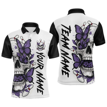 Load image into Gallery viewer, Purple Butterfly Skull Bowling Men Bowling Shirt Polo &amp; Quarter-Zip Bowling Team Jerseys HNT80
