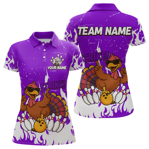 Custom Purple Funny Turkey Bowling Jersey for Women Thanksgiving Bowling Team Shirts HNT115