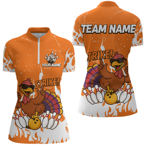 Custom Orange Funny Turkey Bowling Jersey for Women Thanksgiving Bowling Team Shirts HNT115